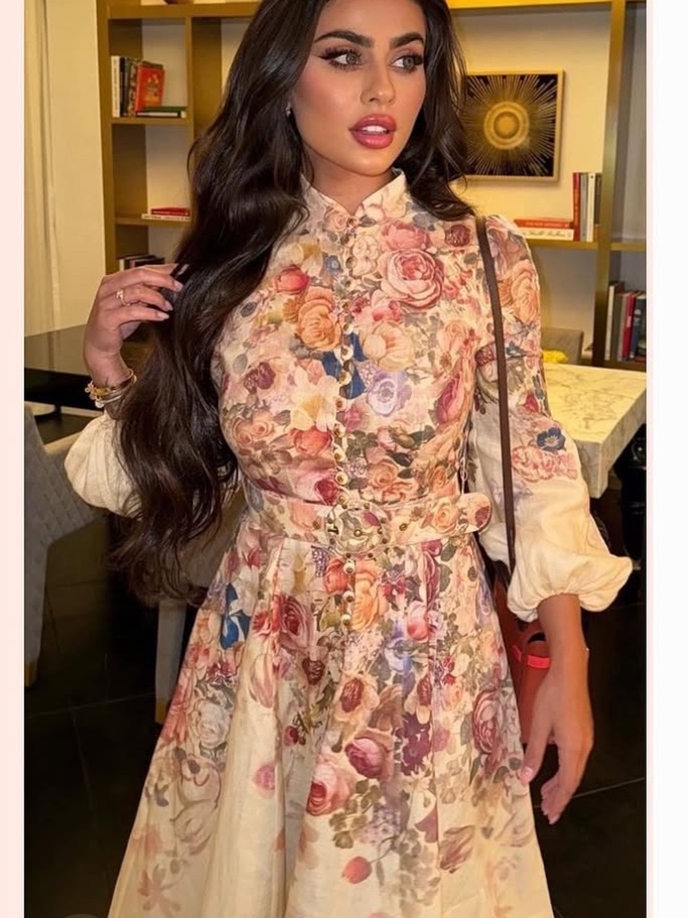 Zimmermann Cream Floral-Print Midi Dress with Belt - Picture 2 of 16